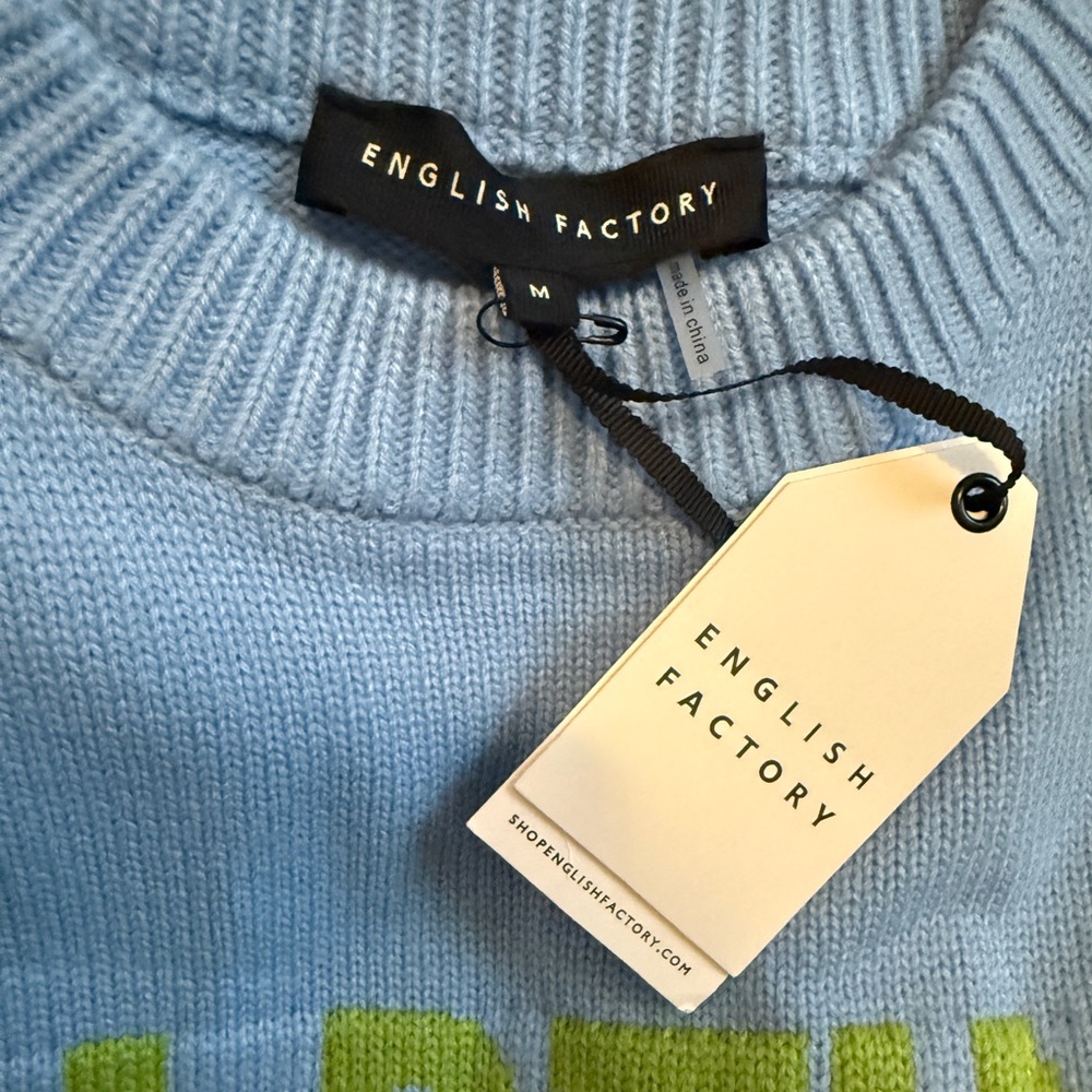 Anthropologie English Factory Ribbed Hem Graphic Sweater | Blue | Medium | NWT - Picture 2 of 2